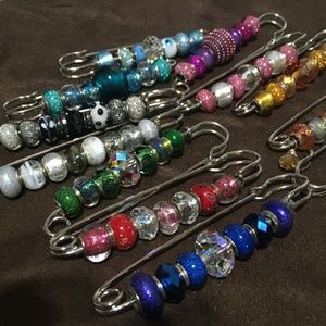 4" Skirt Pin with Swarovski Crystal and Pandora type beads